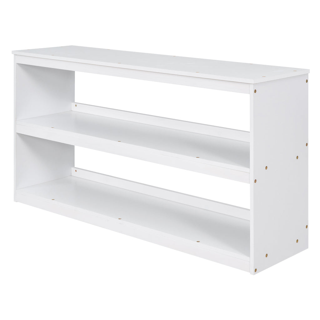 Low Study Full Loft Bed w/ Cabinet Shelves & Desk (White)