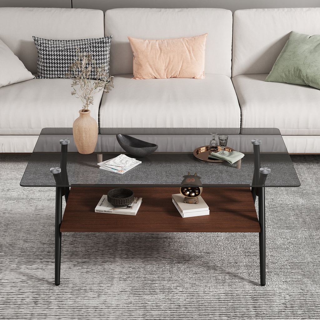 Modern Rectangle Coffee Table with Gray Tempered Glass