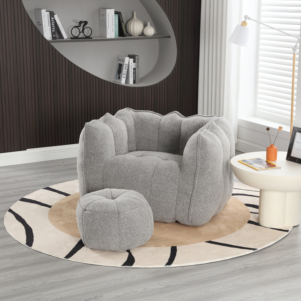 Plush Foam Lounger w/ Ottoman (Gray)