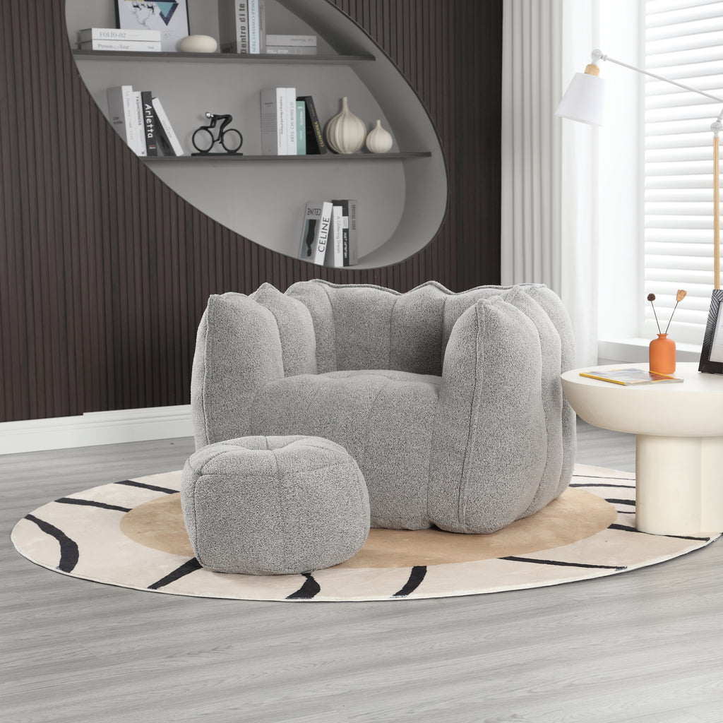Plush Foam Lounger w/ Ottoman (Gray)