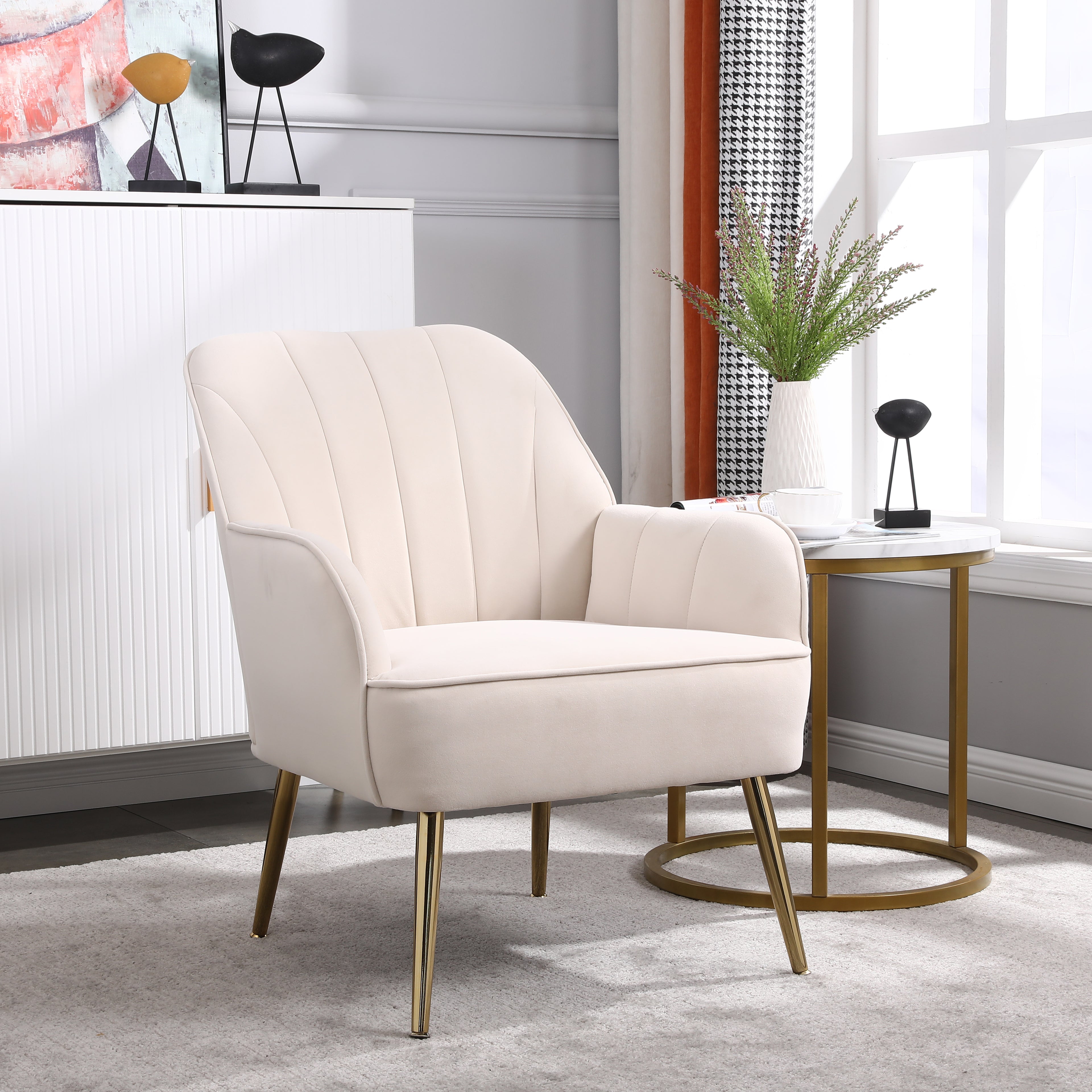 Modern Mid Century Velvet Sherpa Armchair (BEIGE)