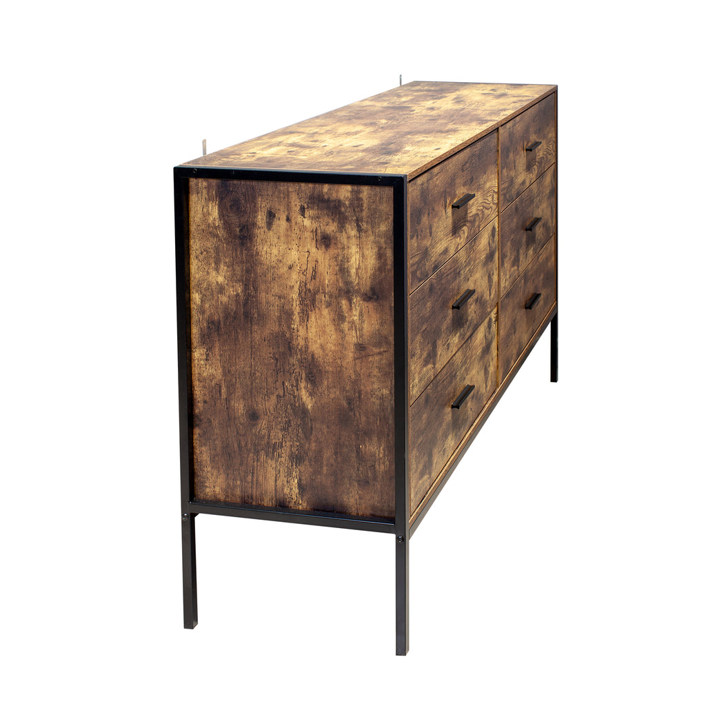 Rustic 6 Drawer Wooden Dresser (Brown)