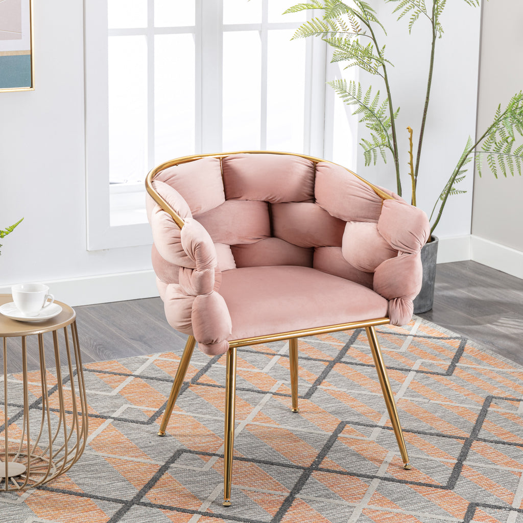 Set of 2 Luxury velvet single sofa bedroom chair (Pink)
