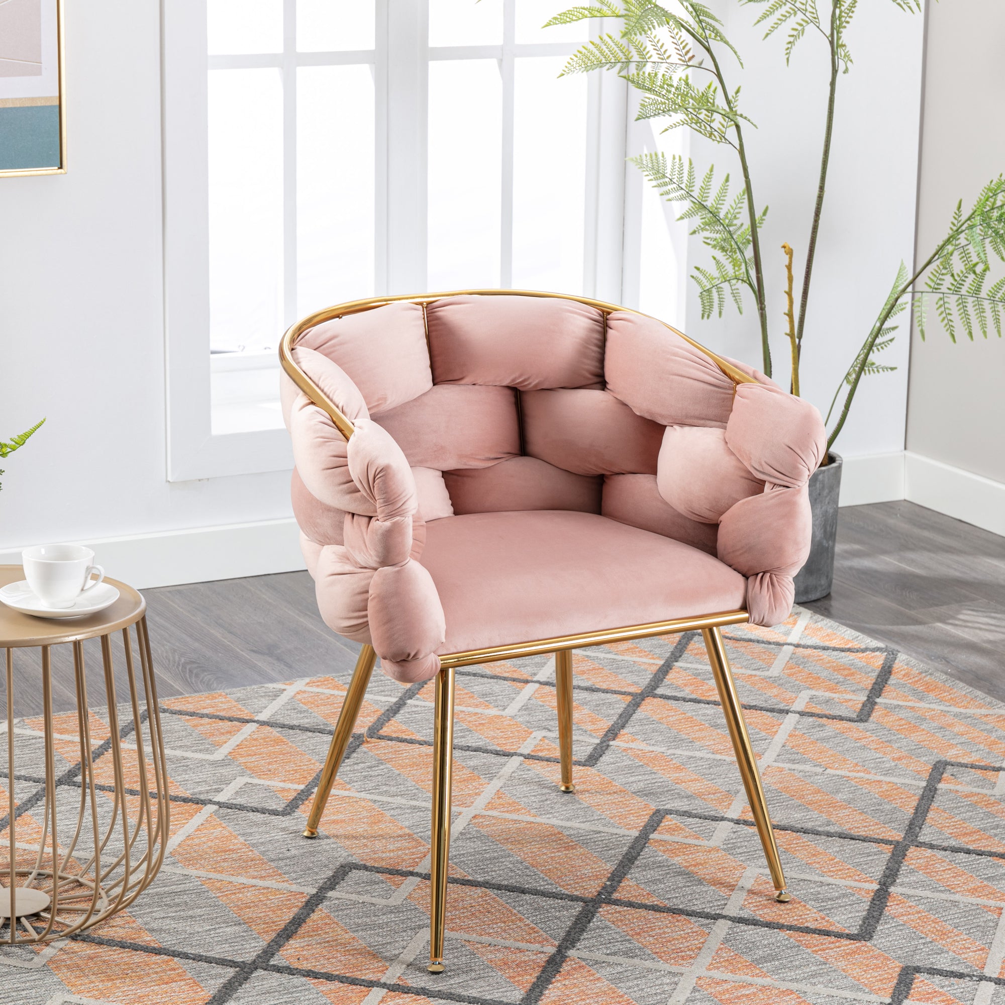 Set of 2 Luxury velvet single sofa bedroom chair (Pink)