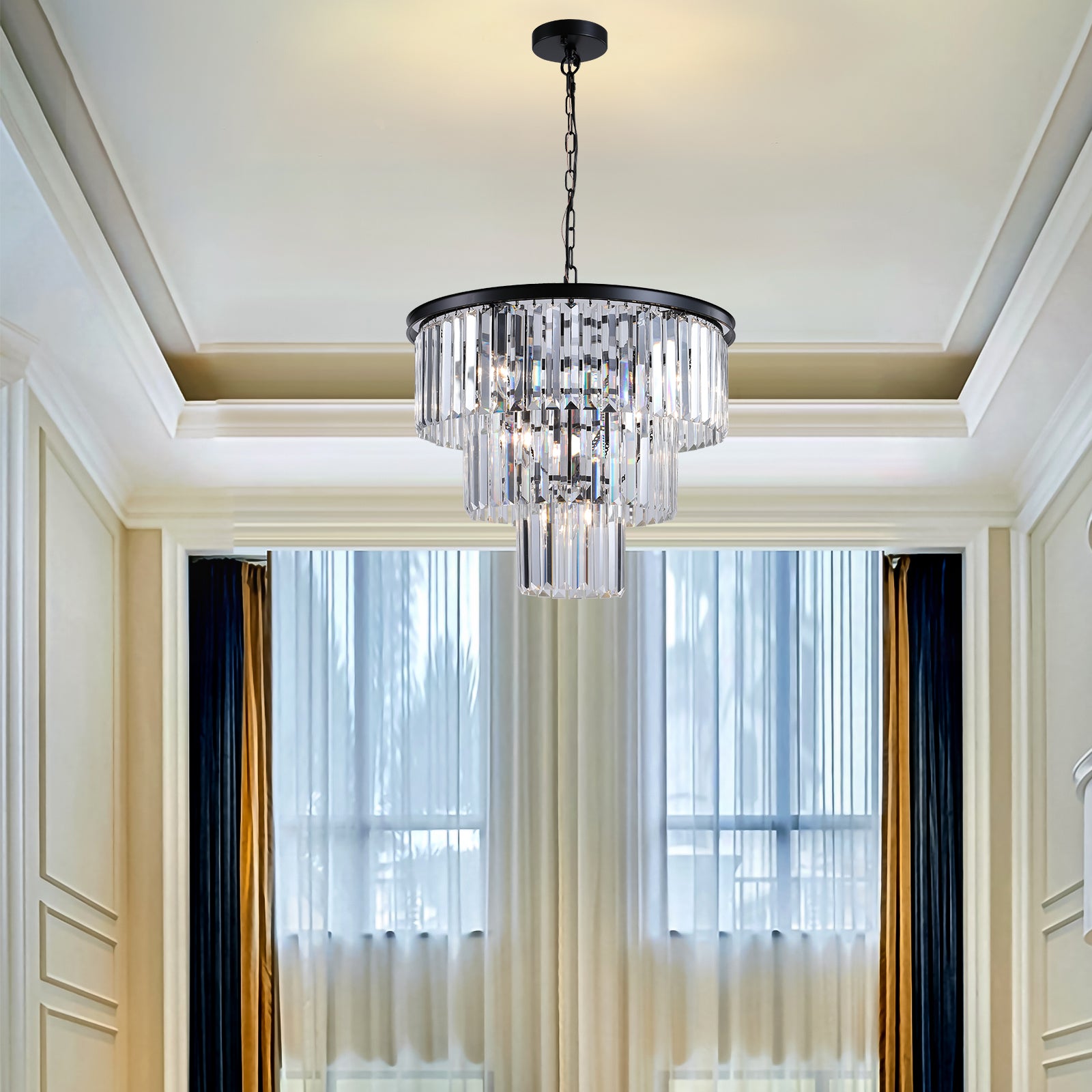 Modern Black Crystal Chandelier