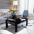 Modern 2-Layer Rectangle Black Glass Coffee Table