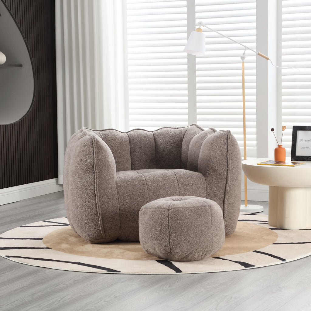 Plush Foam Lounger w/ Ottoman (Coffee)