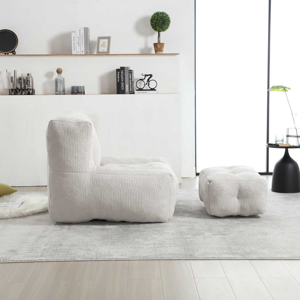 Fluffy Bean Bag Chair & Footstool w/ Memory Foam (Gray)