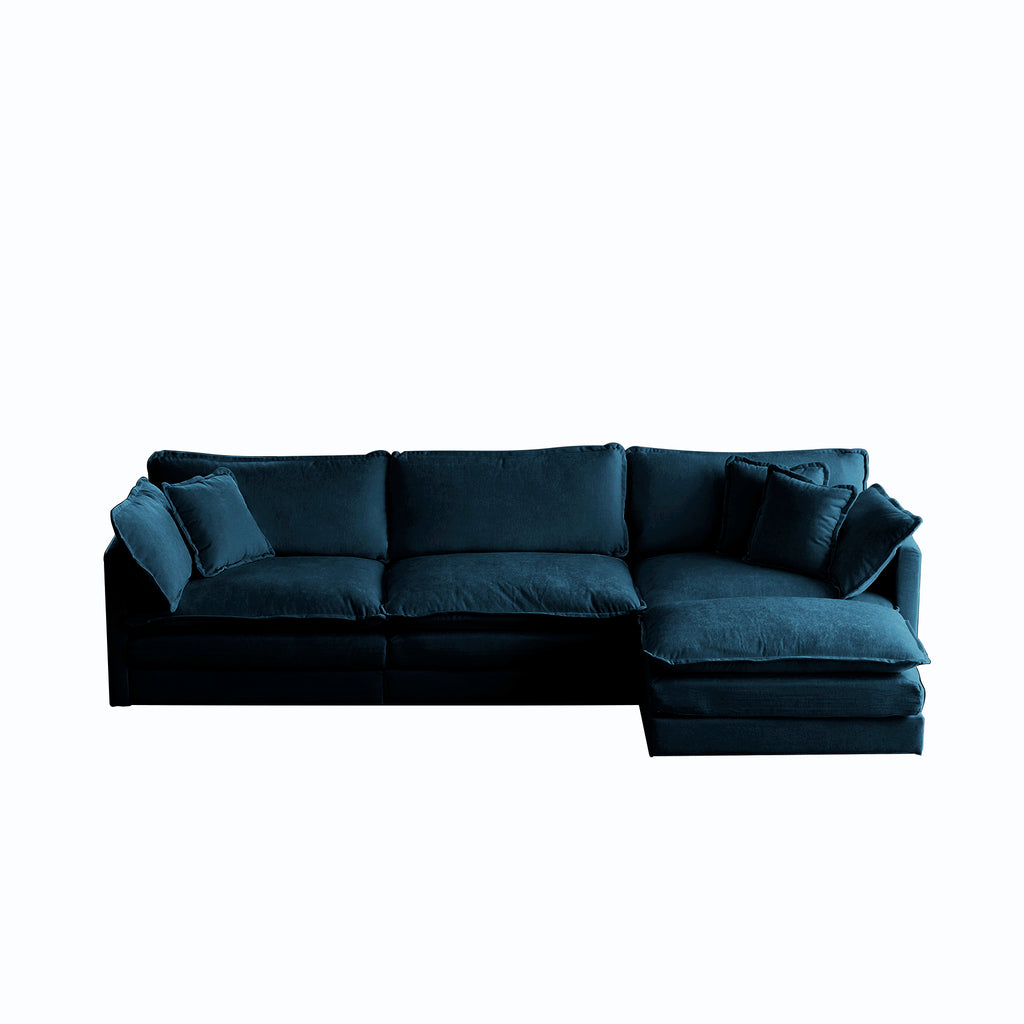 Modular Oversized L Shaped Sectional Sofa w/ Reversible Ottoman (Blue)