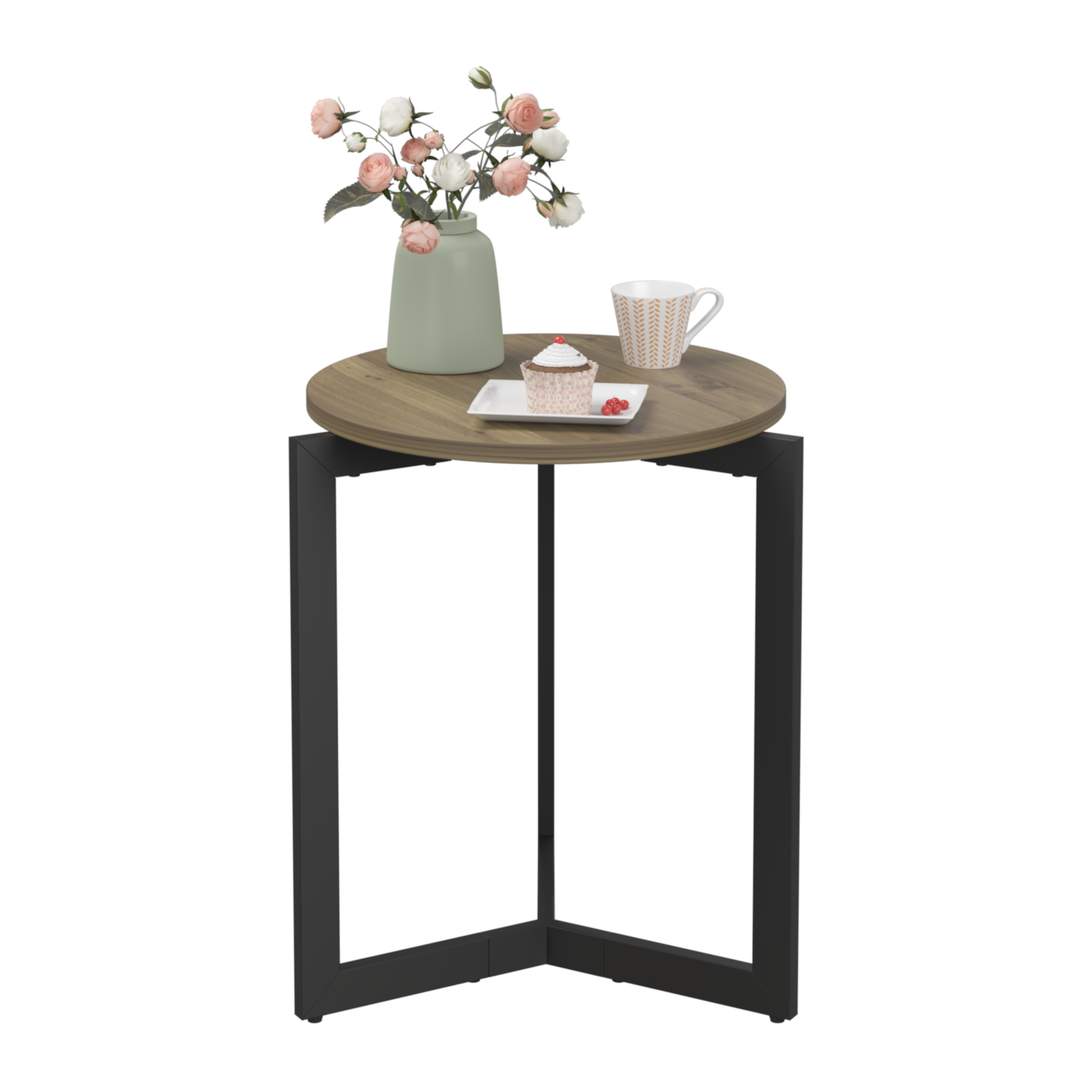 Round Accent End Table w/ Sturdy Metal Frame