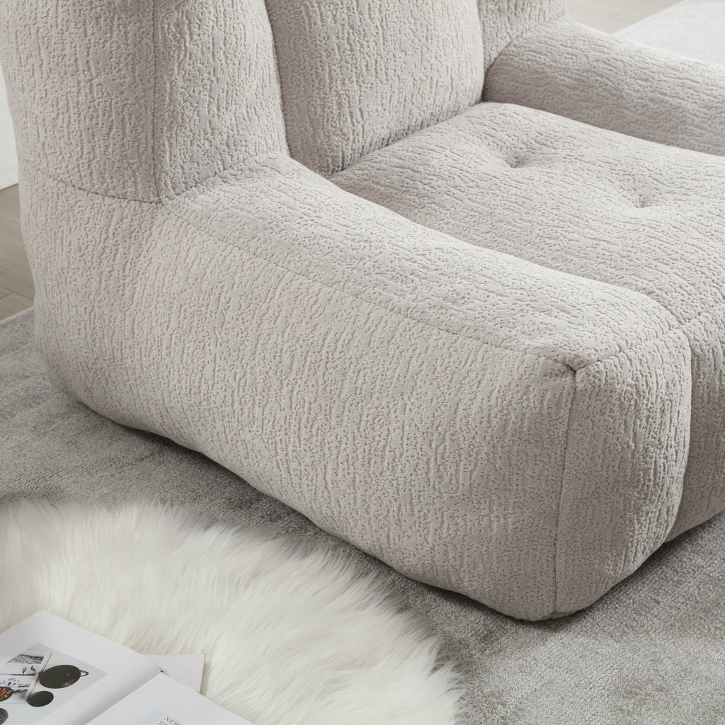 Fluffy Bean Bag Chair & Footstool w/ Memory Foam (Gray)