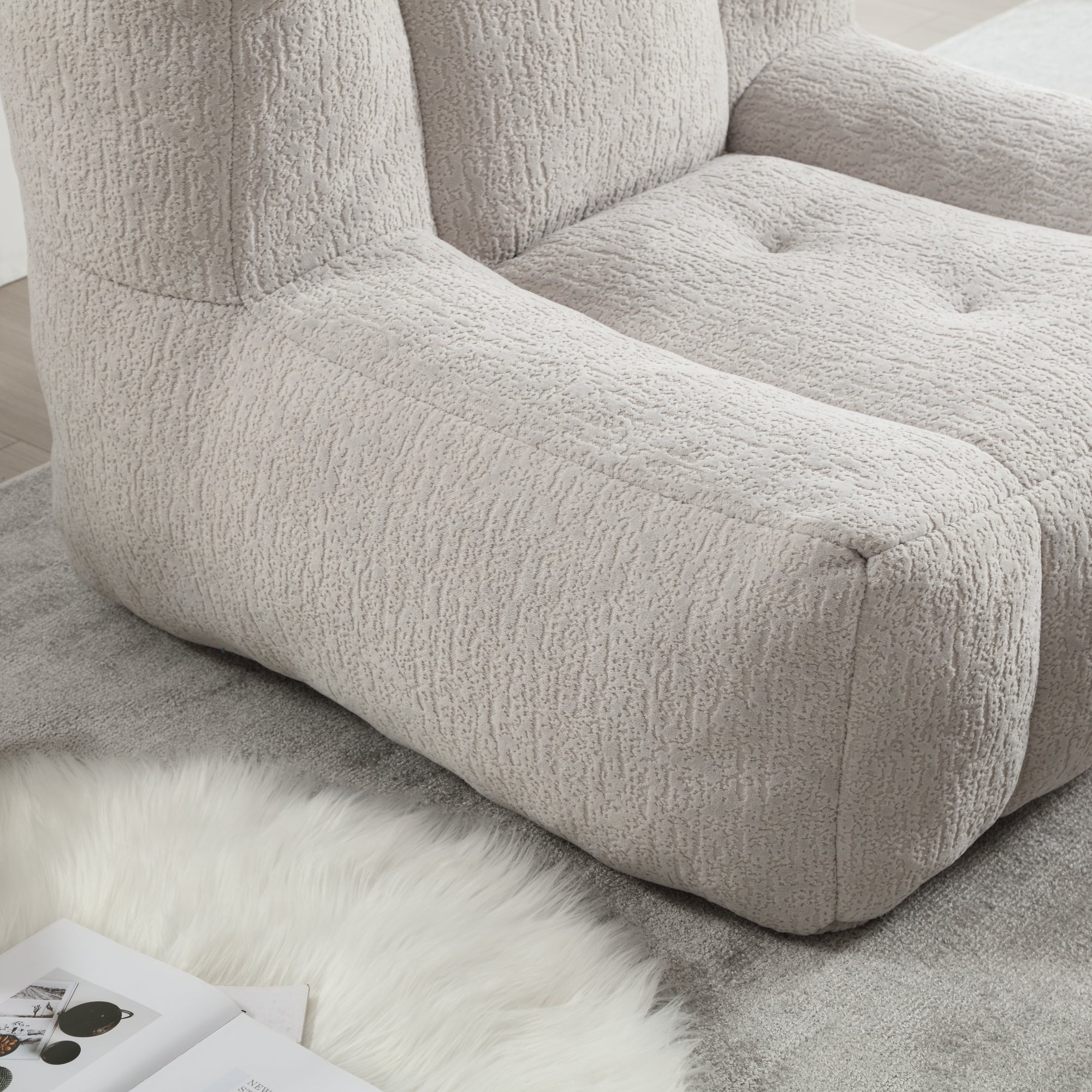 Fluffy Bean Bag Chair & Footstool w/ Memory Foam (Gray)