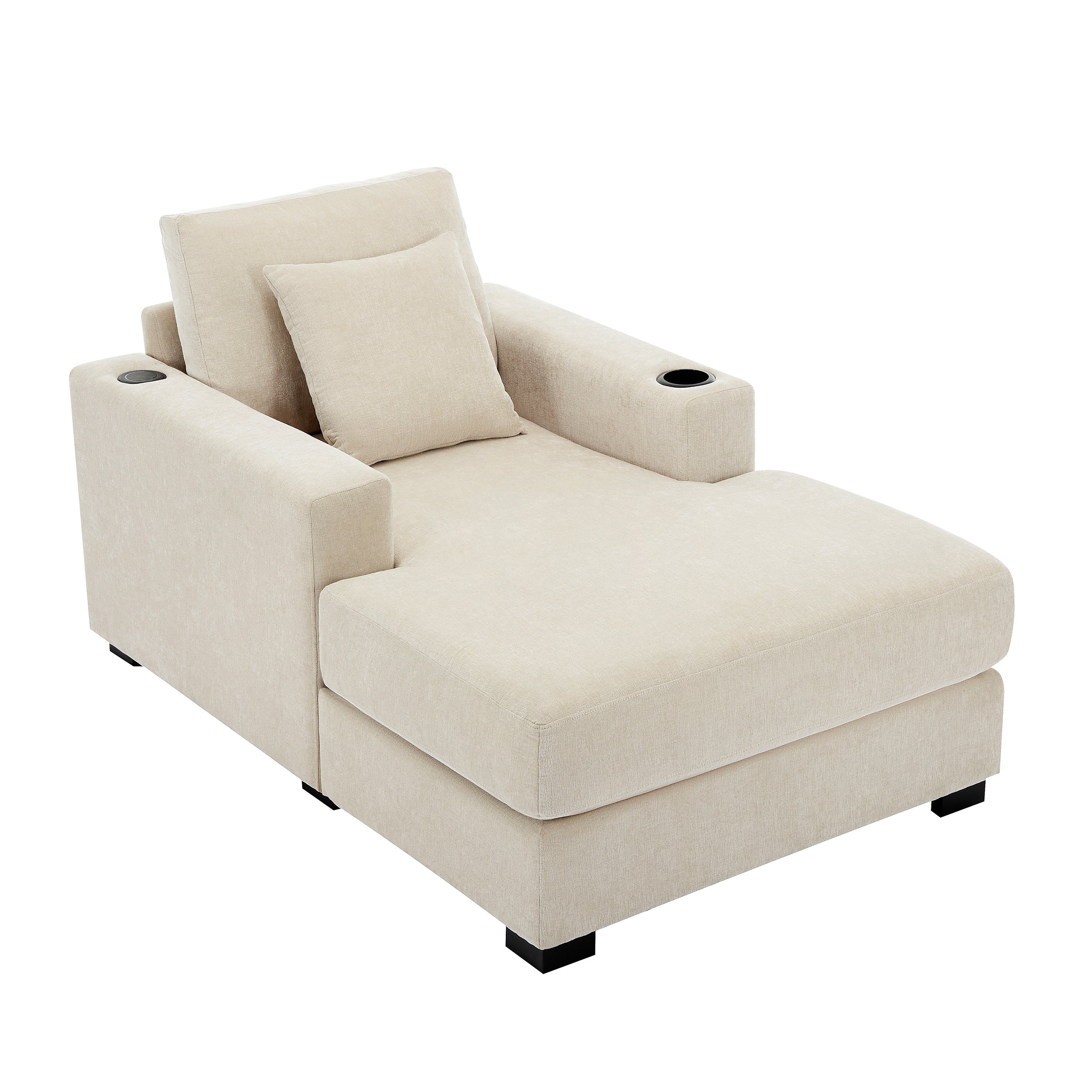 Oversized Chenille Chaise Lounger (Cream)