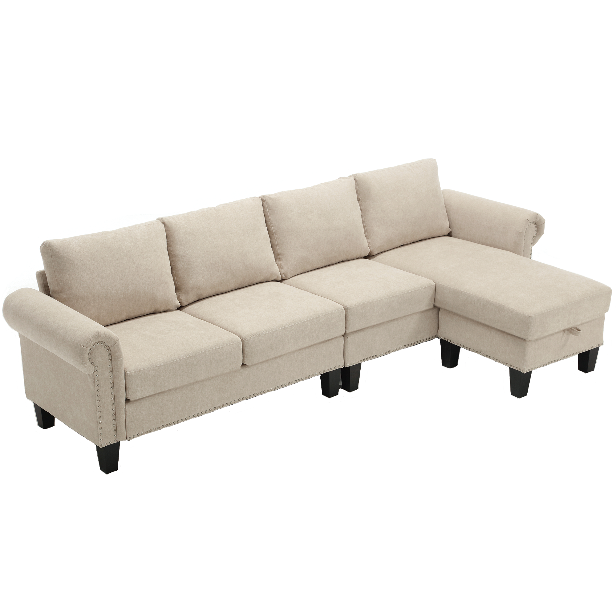 Convertible L-shaped Sectional w/ Storage (Beige)