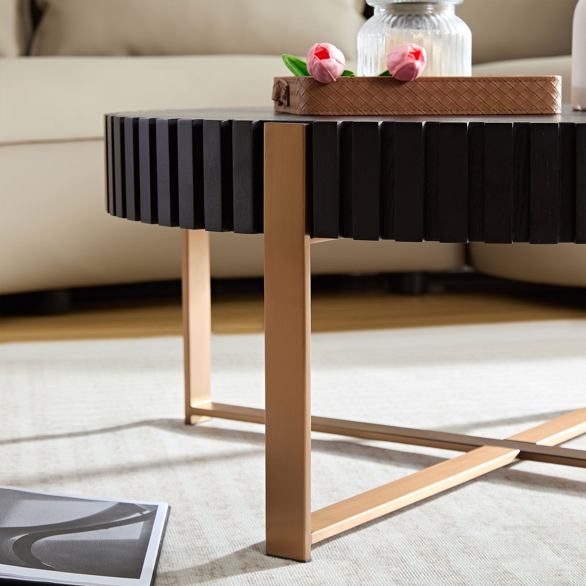 Modern Handcraft Drum Coffee Table (Black)