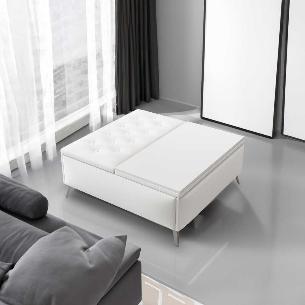 35 inch Square Storage Bench/Coffee Table (White)
