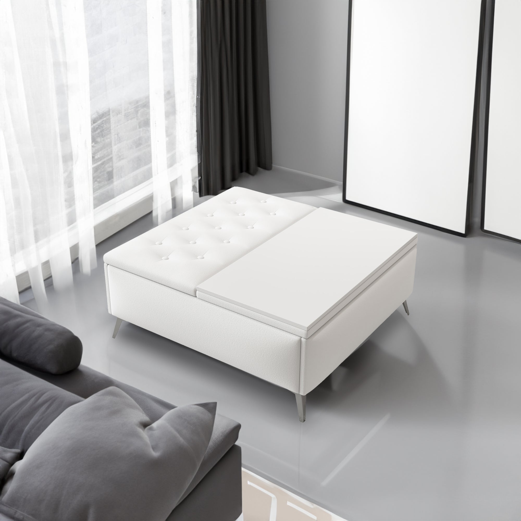 35 inch Square Storage Bench/Coffee Table (White)