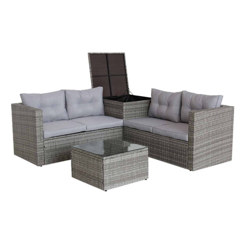 4 Piece Sectional, Wicker Rattan Outdoor Patio Furniture (Gray)