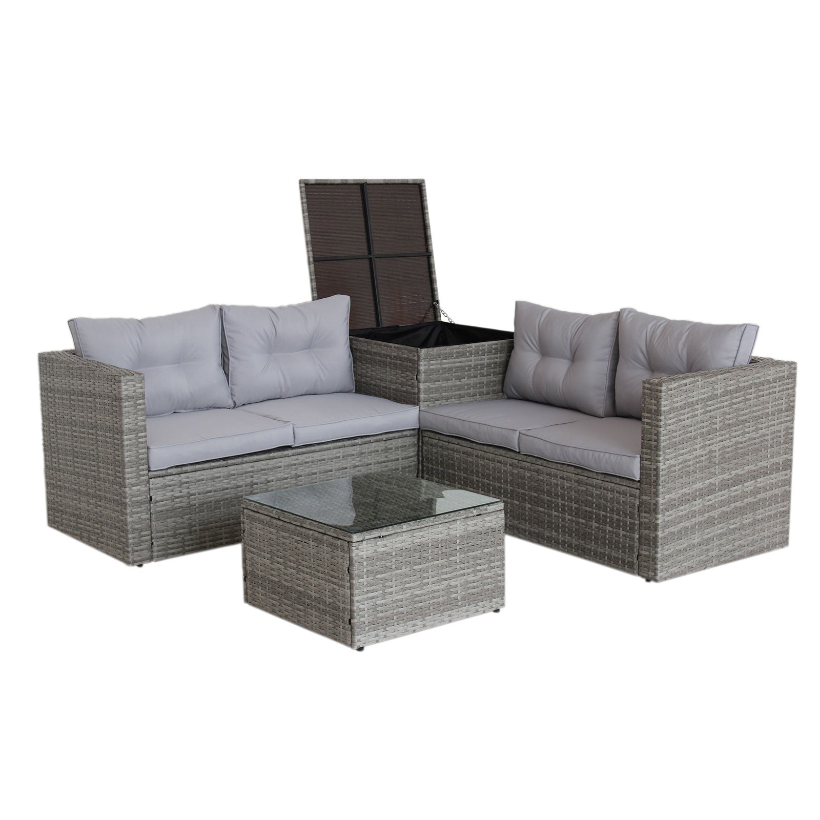 4 Piece Sectional, Wicker Rattan Outdoor Patio Furniture (Gray)