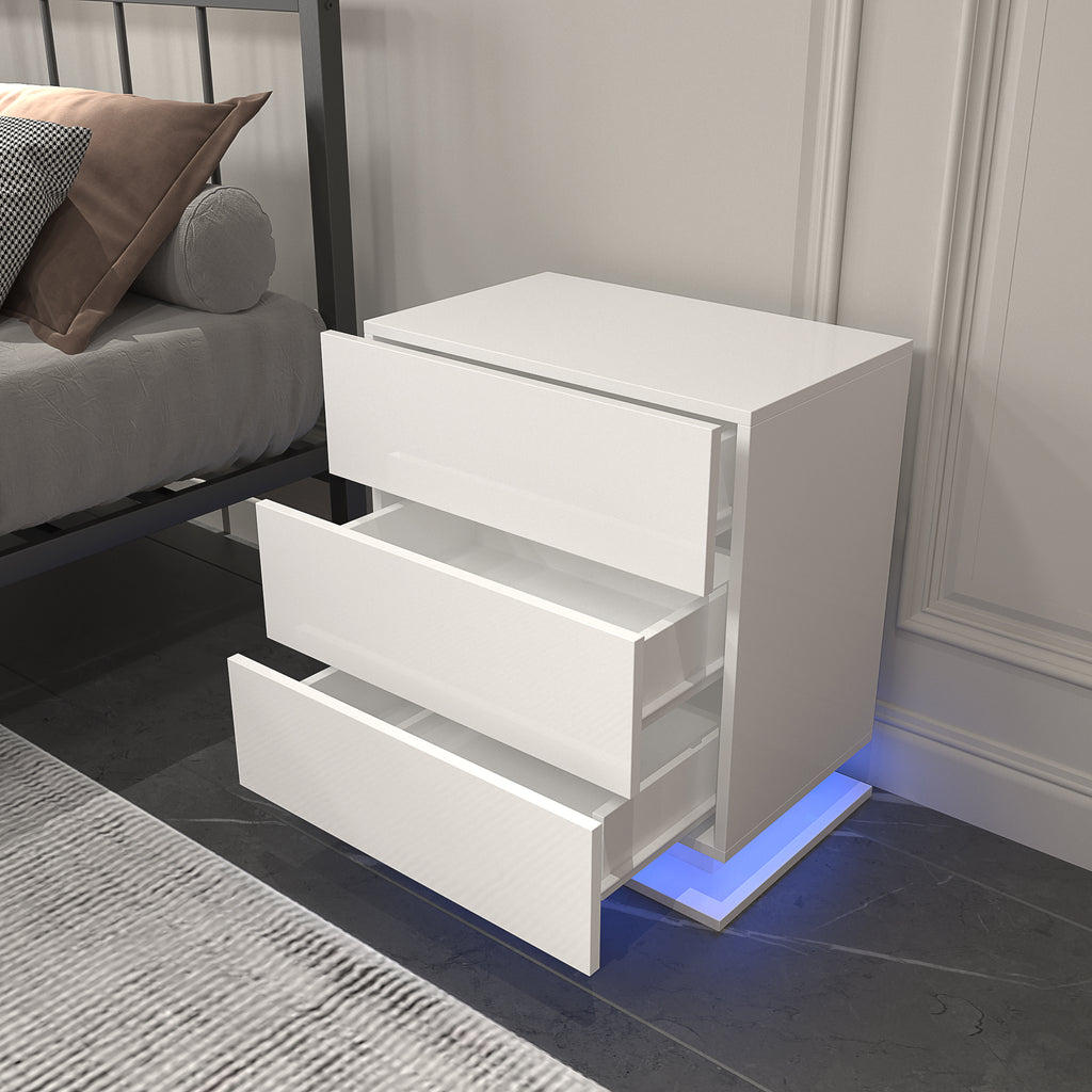 LED Nightstand with 3 drawers (White)