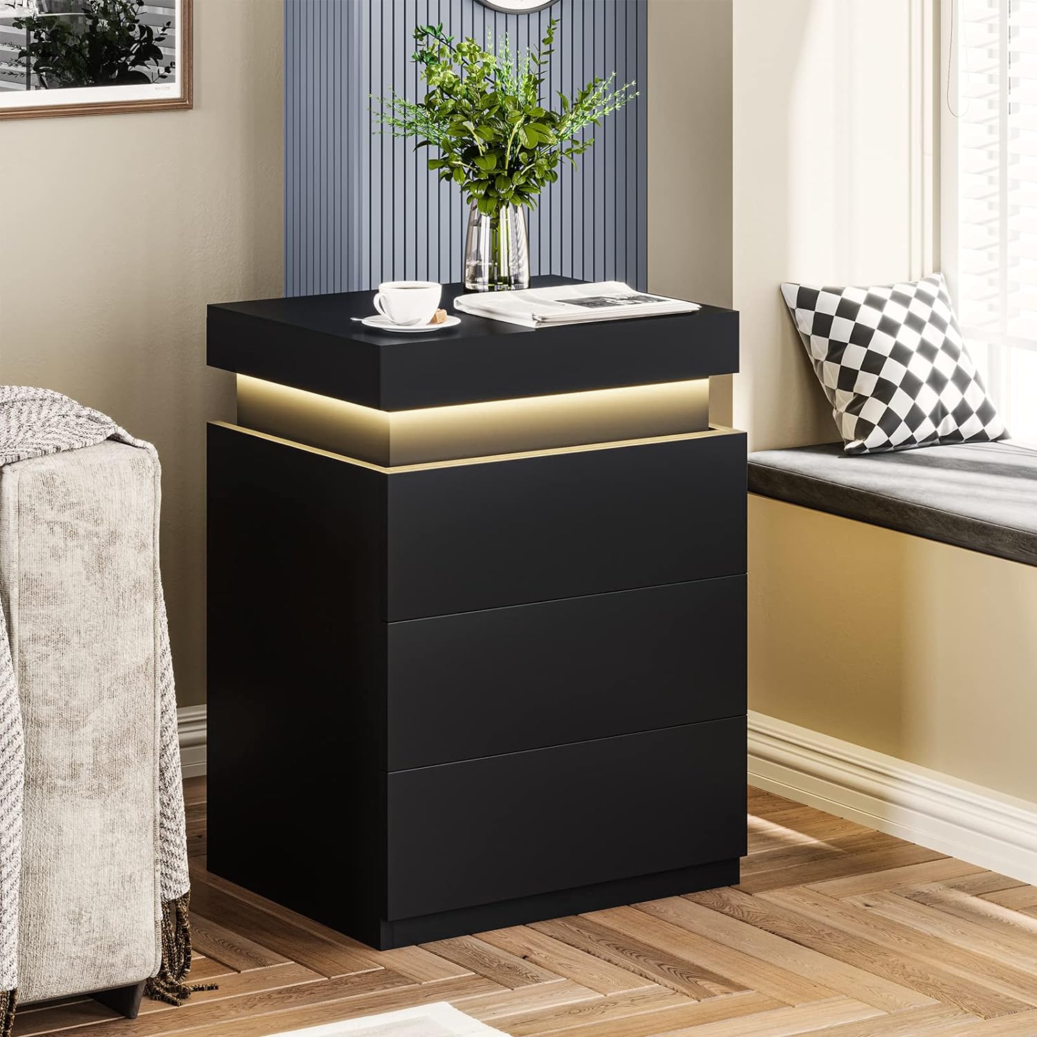 Modern Multi-Colour LED Night Table (Black)