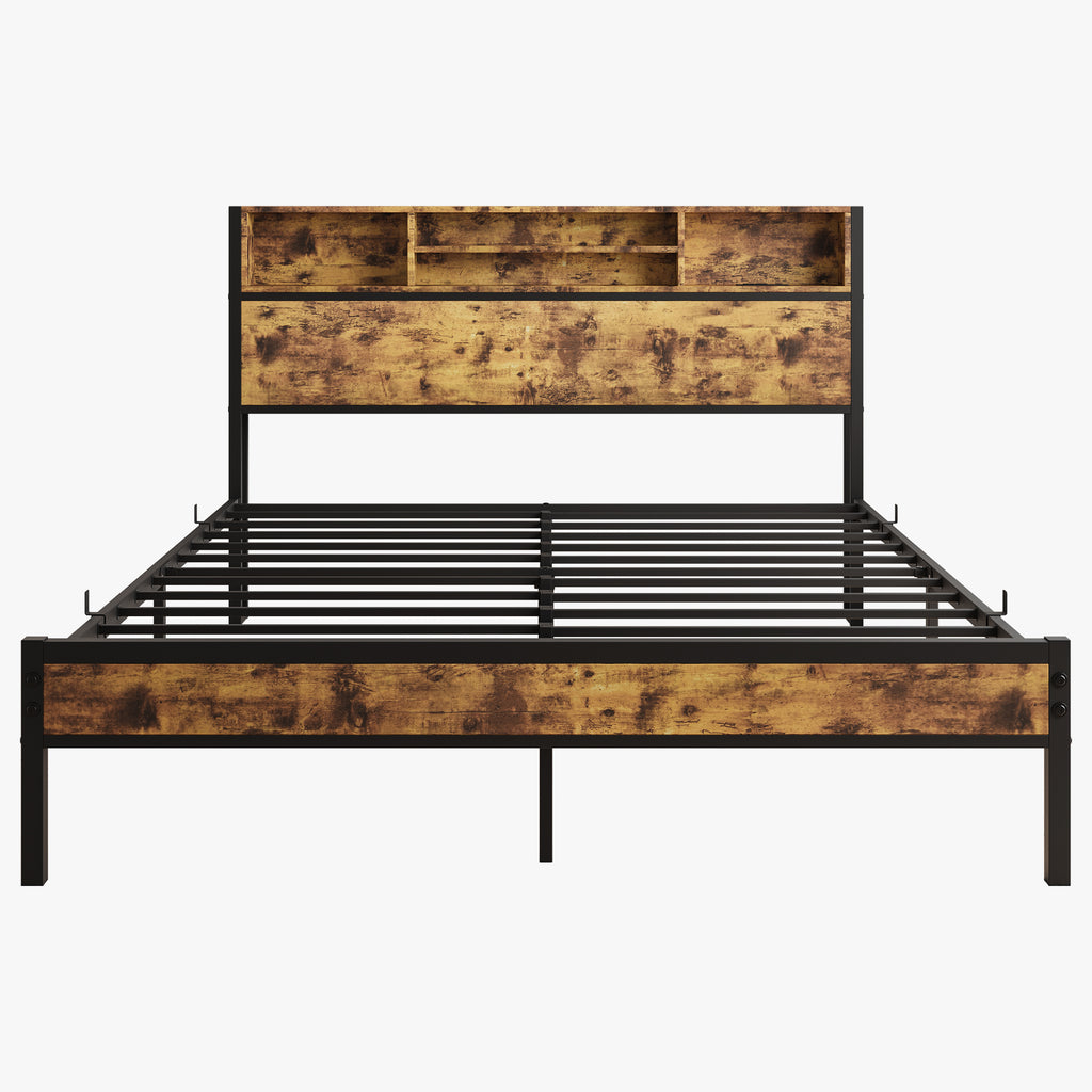Wooden Queen Bed Frame w/ Storage Headboard (Black)