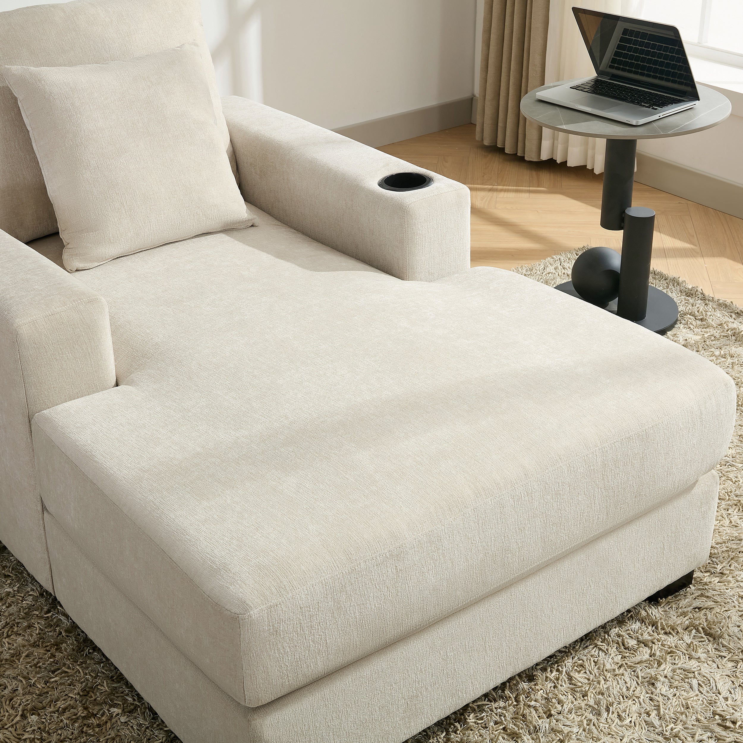 Oversized Chenille Chaise Lounger (Cream)