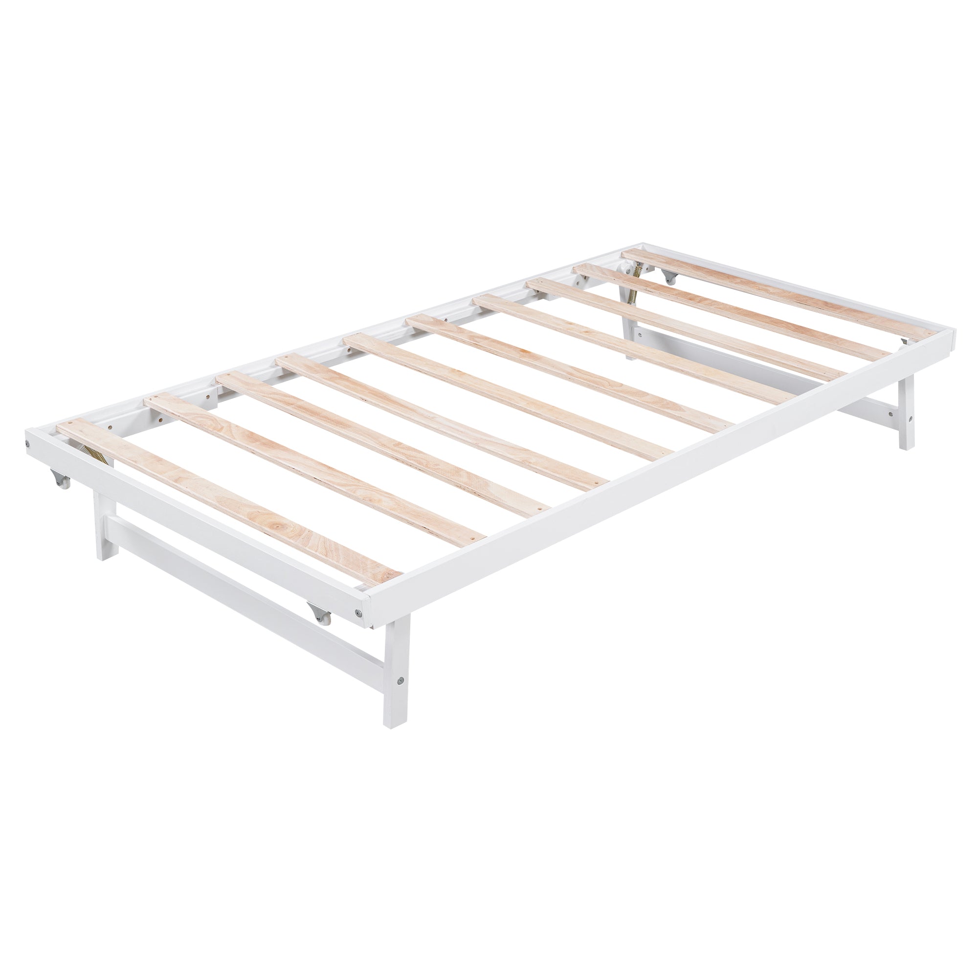 Full Size Platform Bed with Adjustable Trundle (White)