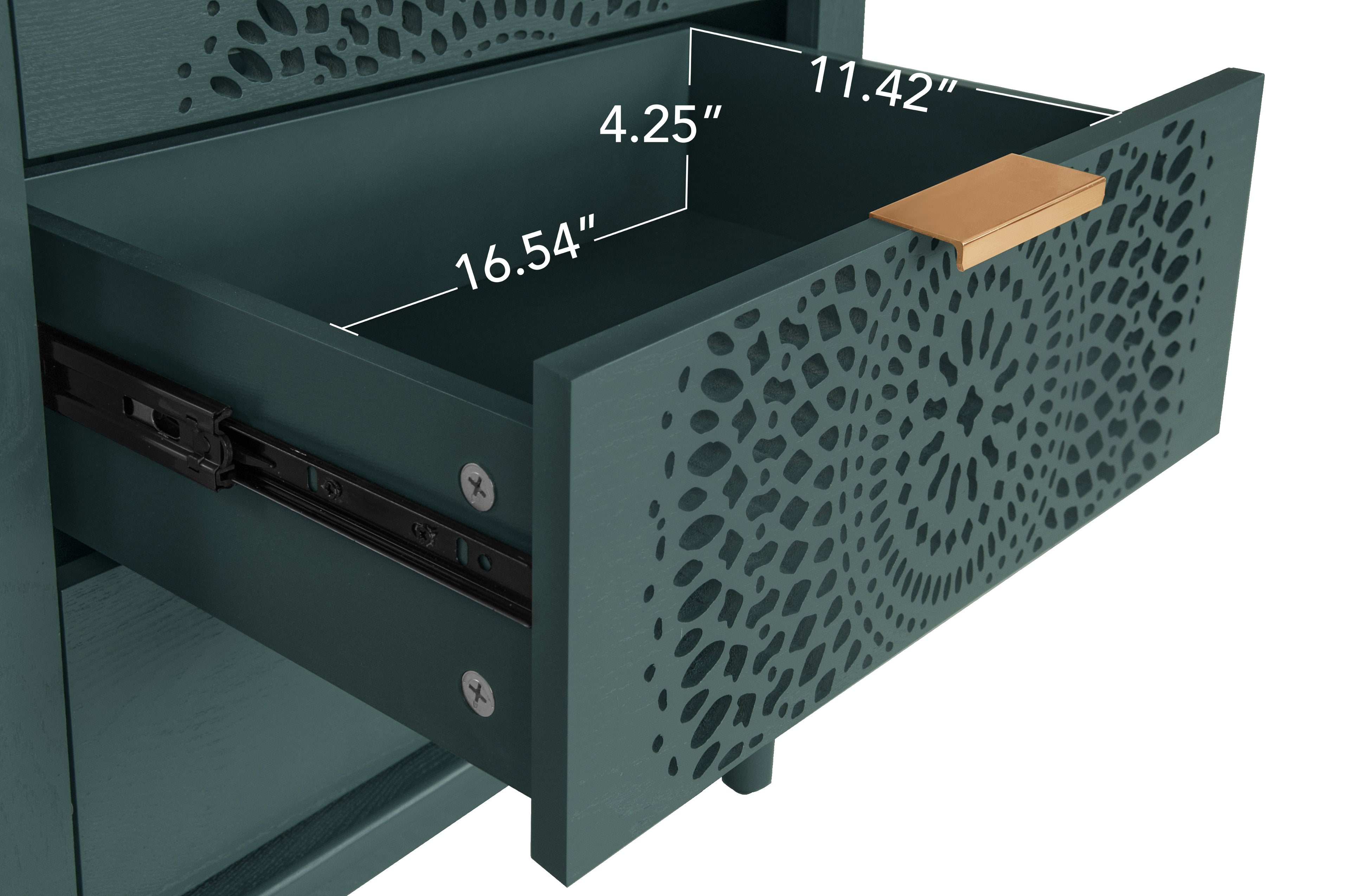 Hollow-Carved 3 Drawer Dresser Chest (Blackish Green)