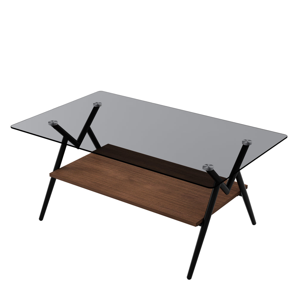 Modern Rectangle Coffee Table with Gray Tempered Glass