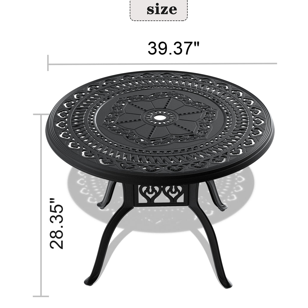 Patio Dining Table w/ Black Frame & Umbrella Hole