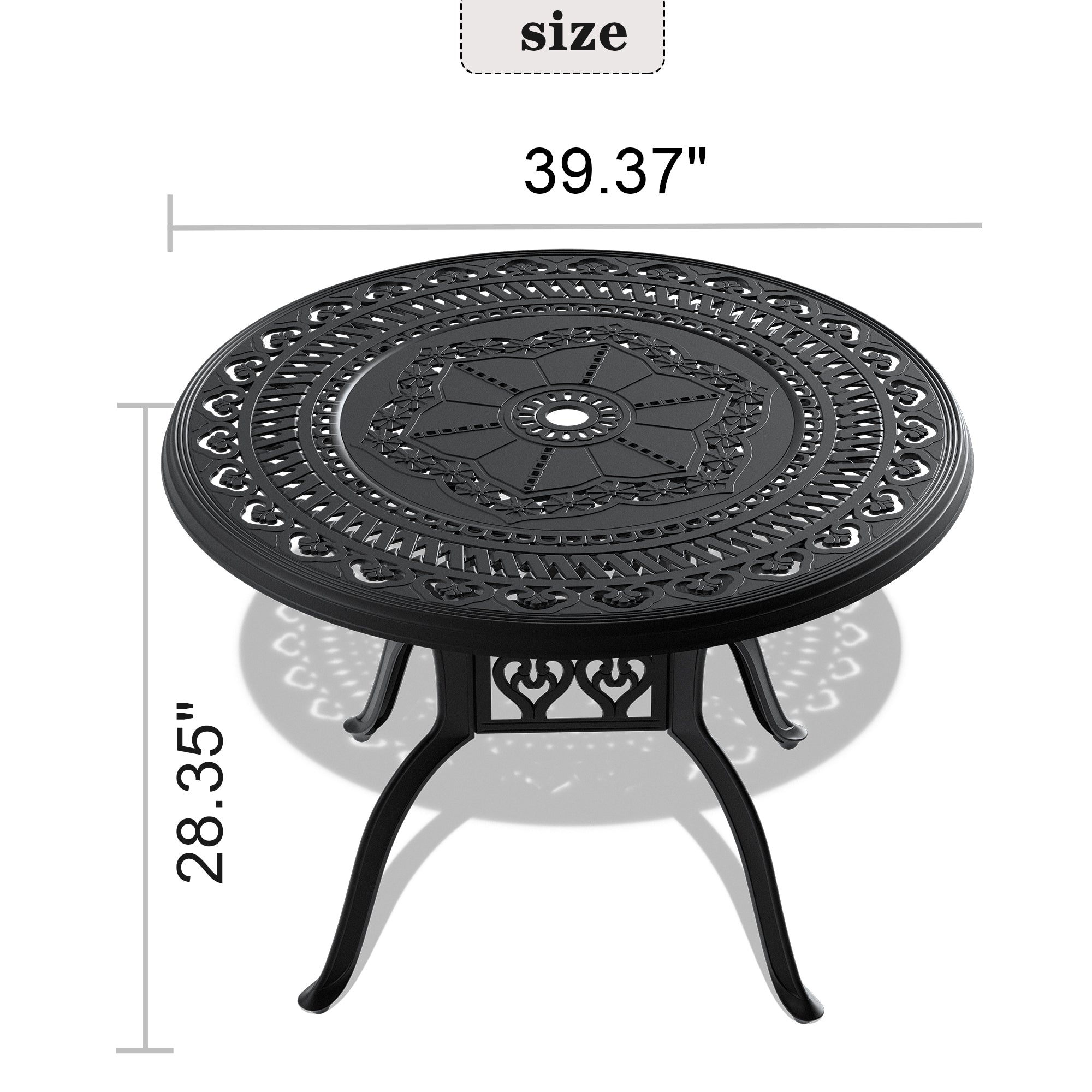 Patio Dining Table w/ Black Frame & Umbrella Hole