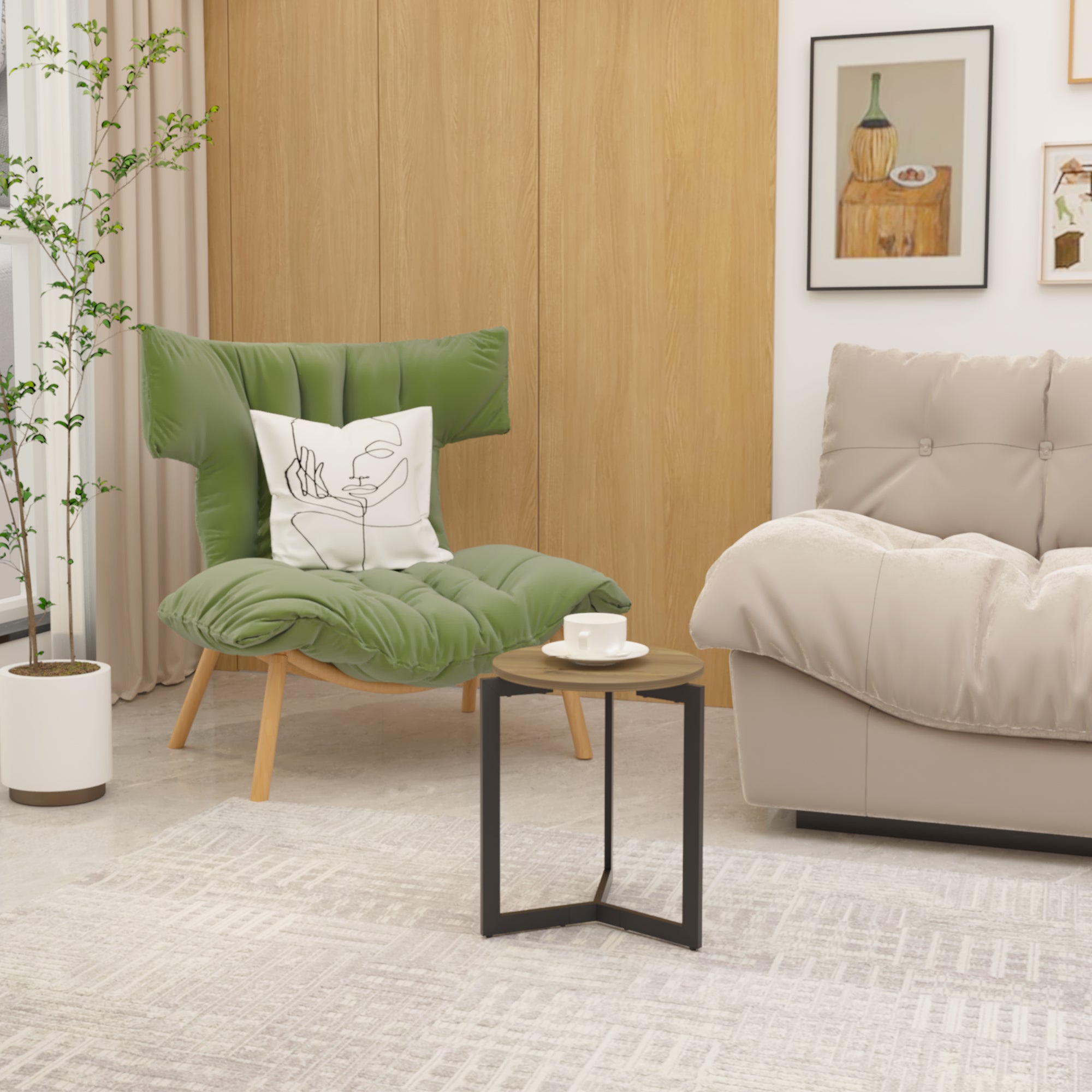 Round Accent End Table w/ Sturdy Metal Frame