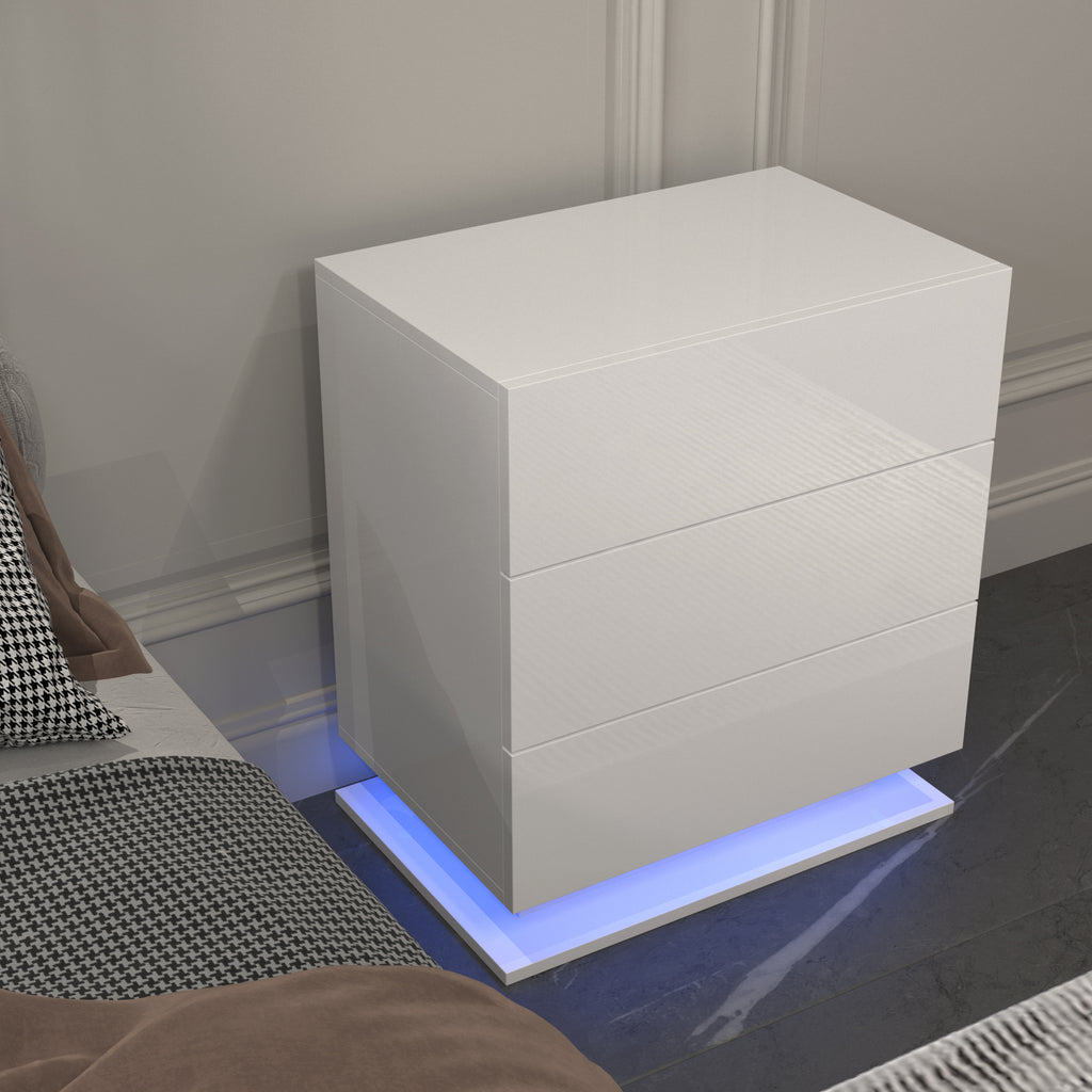 LED Nightstand with 3 drawers (White)