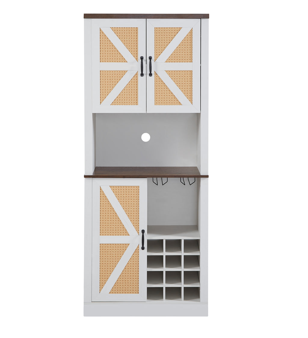 76 Inch Tall Farmhouse Kitchen Faux Rattan Wine Cabinet