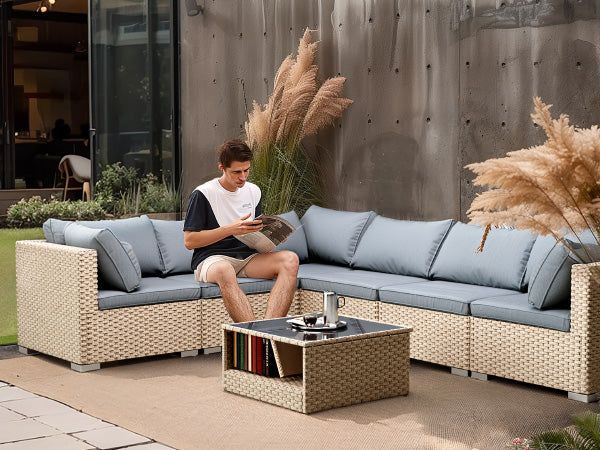 7-Piece Boho Outdoor Patio Furniture Set (Gray Cushions)
