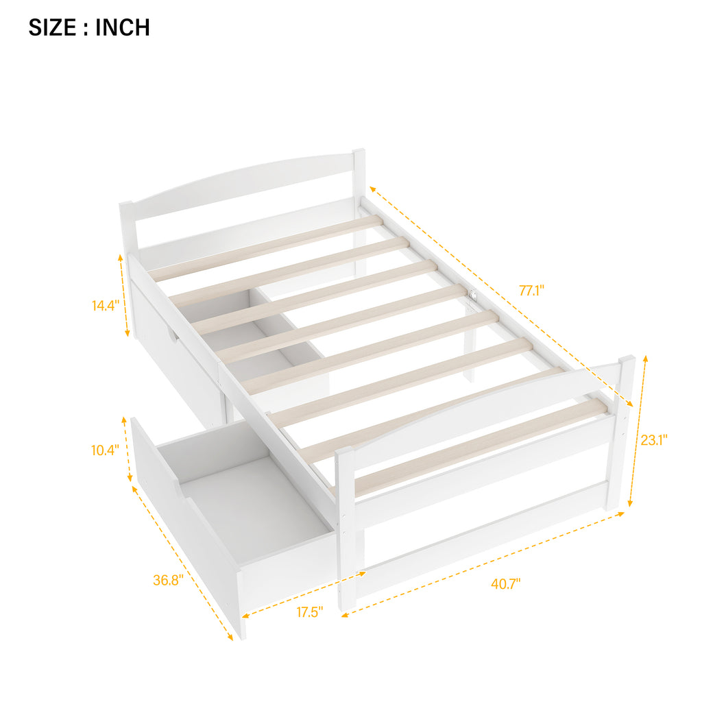 Twin size platform bed w/ two drawers (White)
