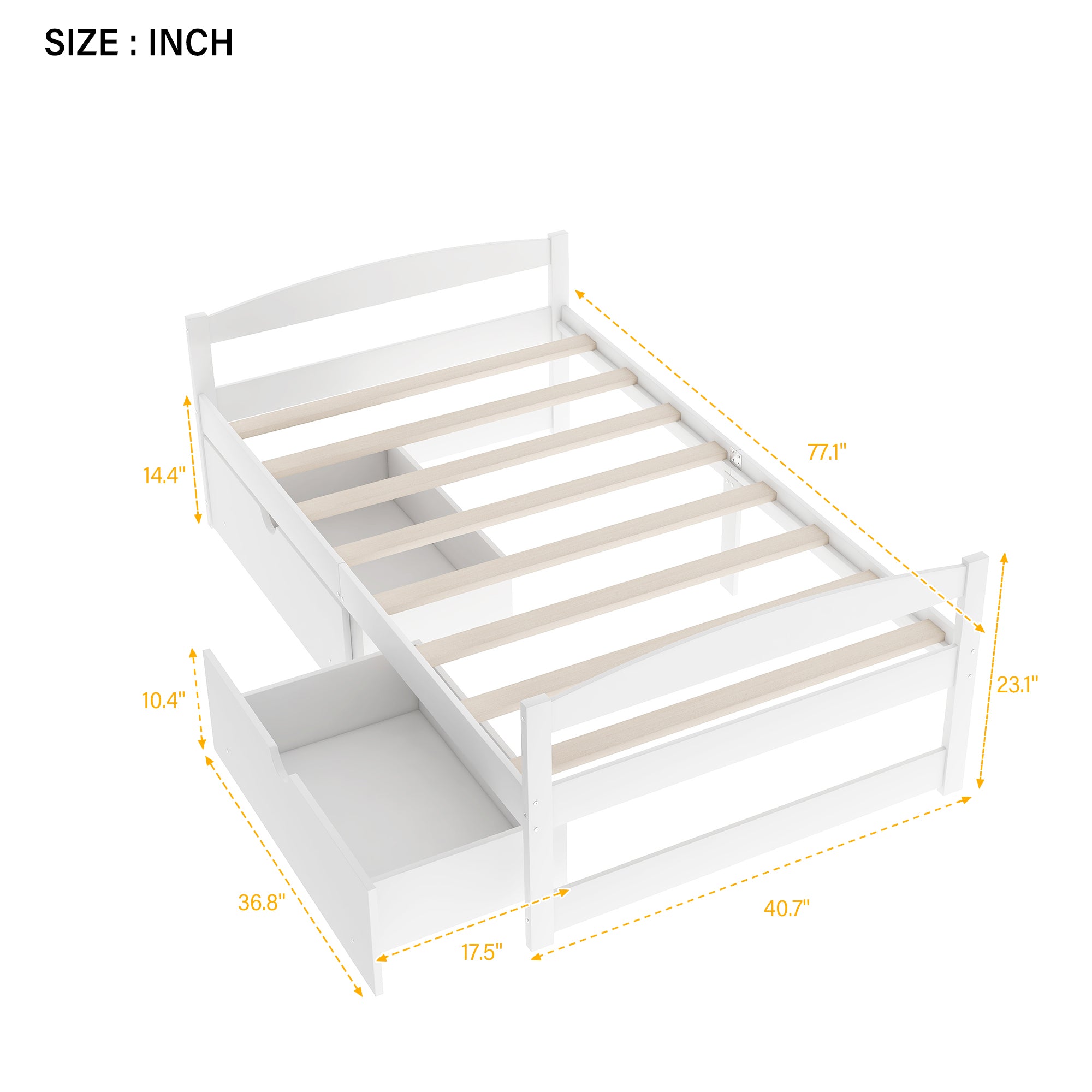 Twin size platform bed w/ two drawers (White)
