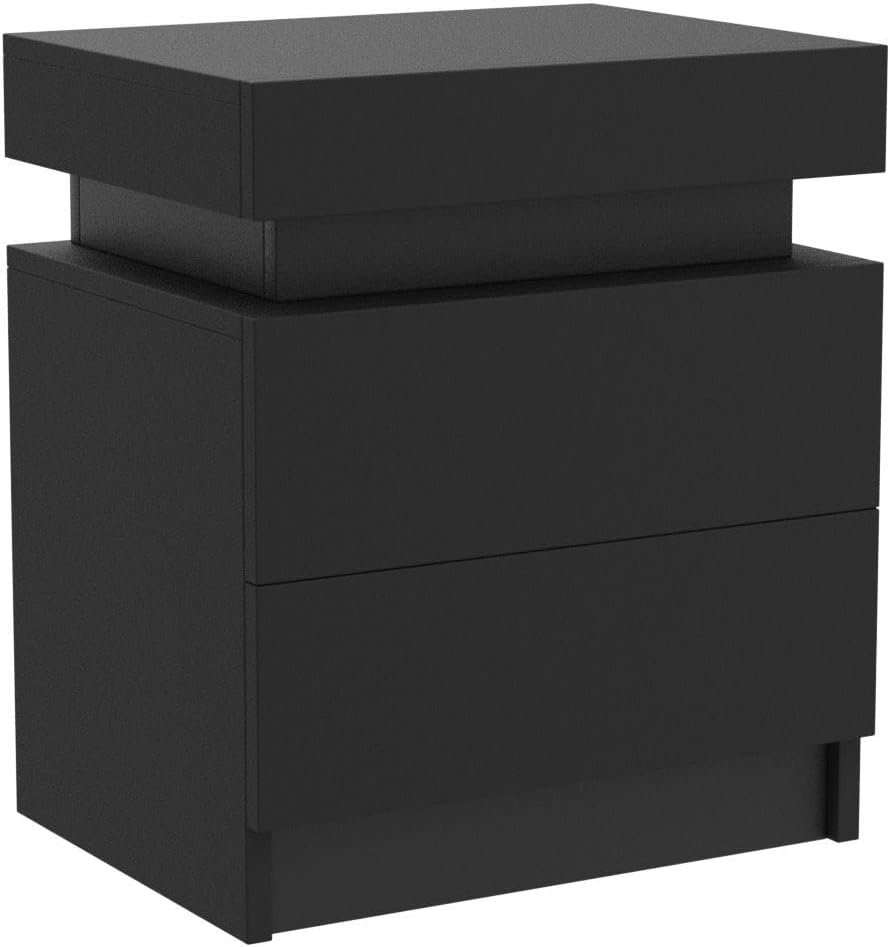 Modern LED Nightstand w/ 2 Drawers (Black)