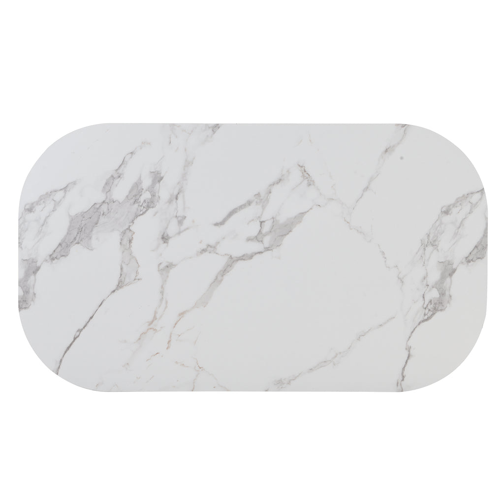 Modern 7-Piece Dining Table Set with Faux Marble (White/Gold)