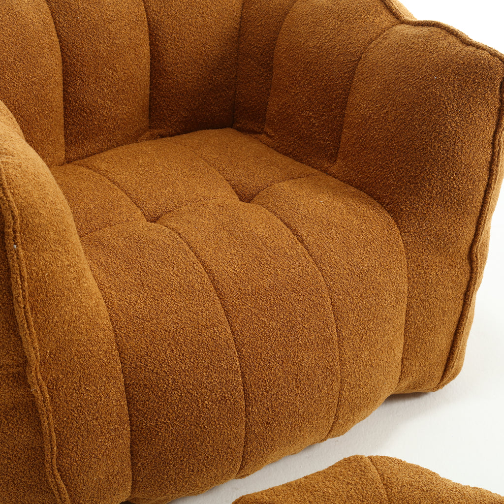 Plush Foam Lounger w/ Ottoman (Khaki)