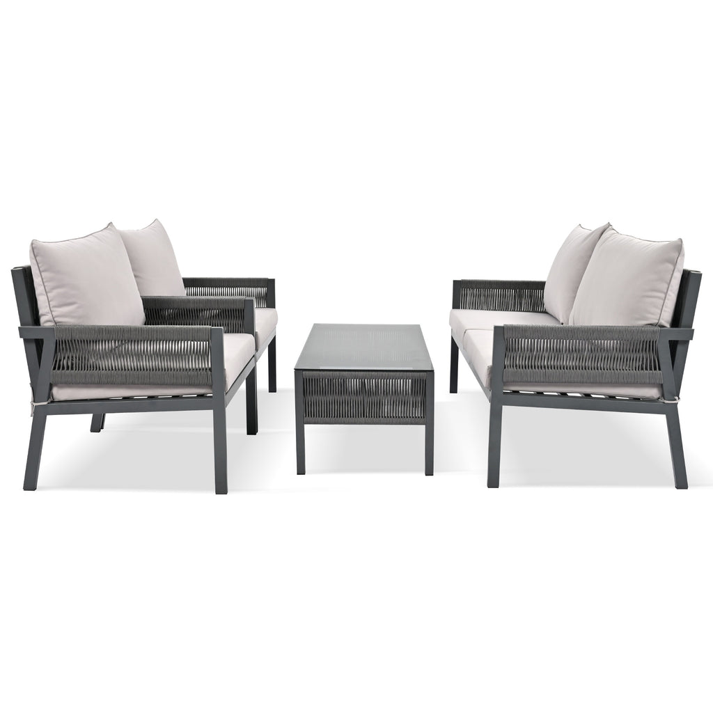 4 PC Rattan Patio Furniture Set (Beige Cushions)