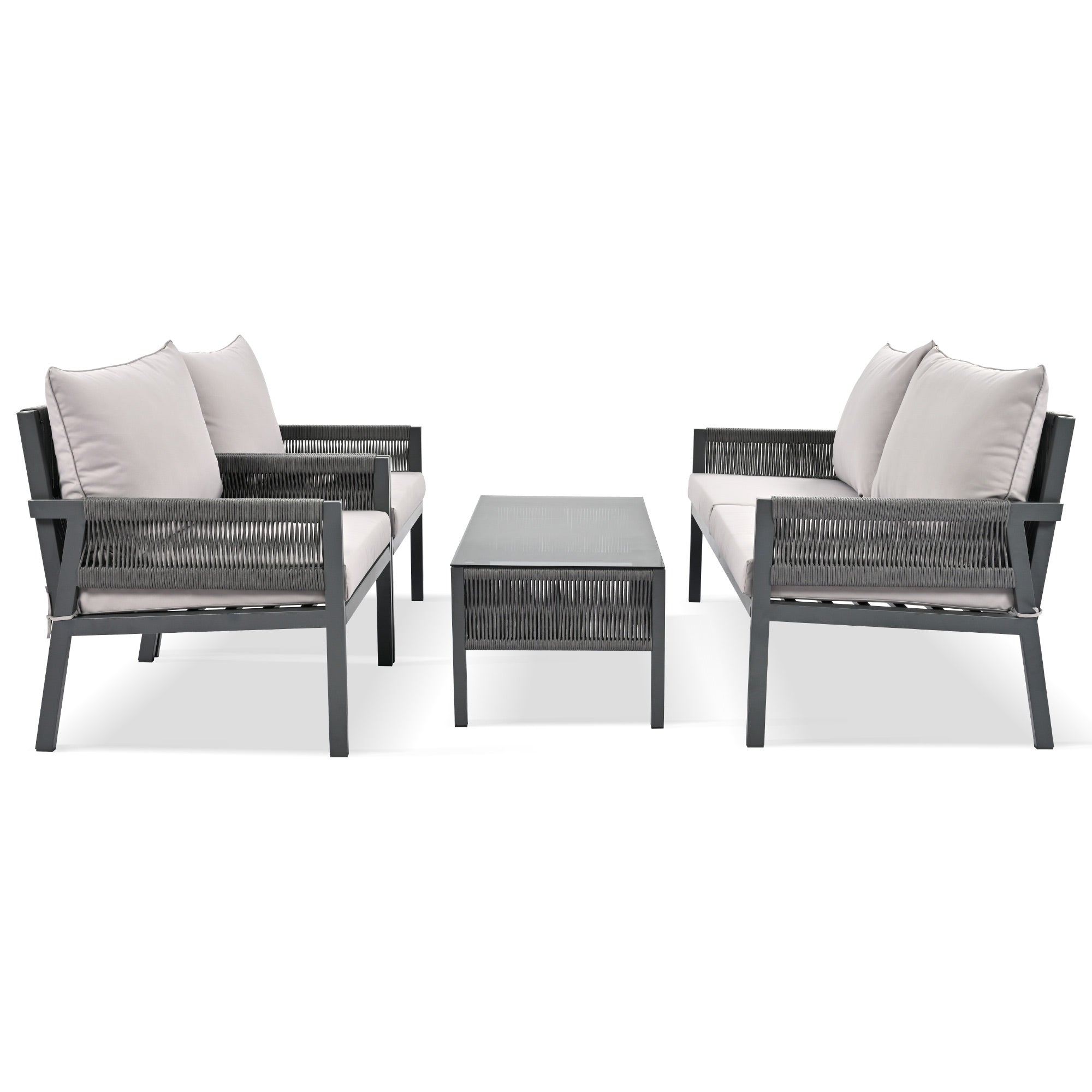 4 PC Rattan Patio Furniture Set (Green Cushion)