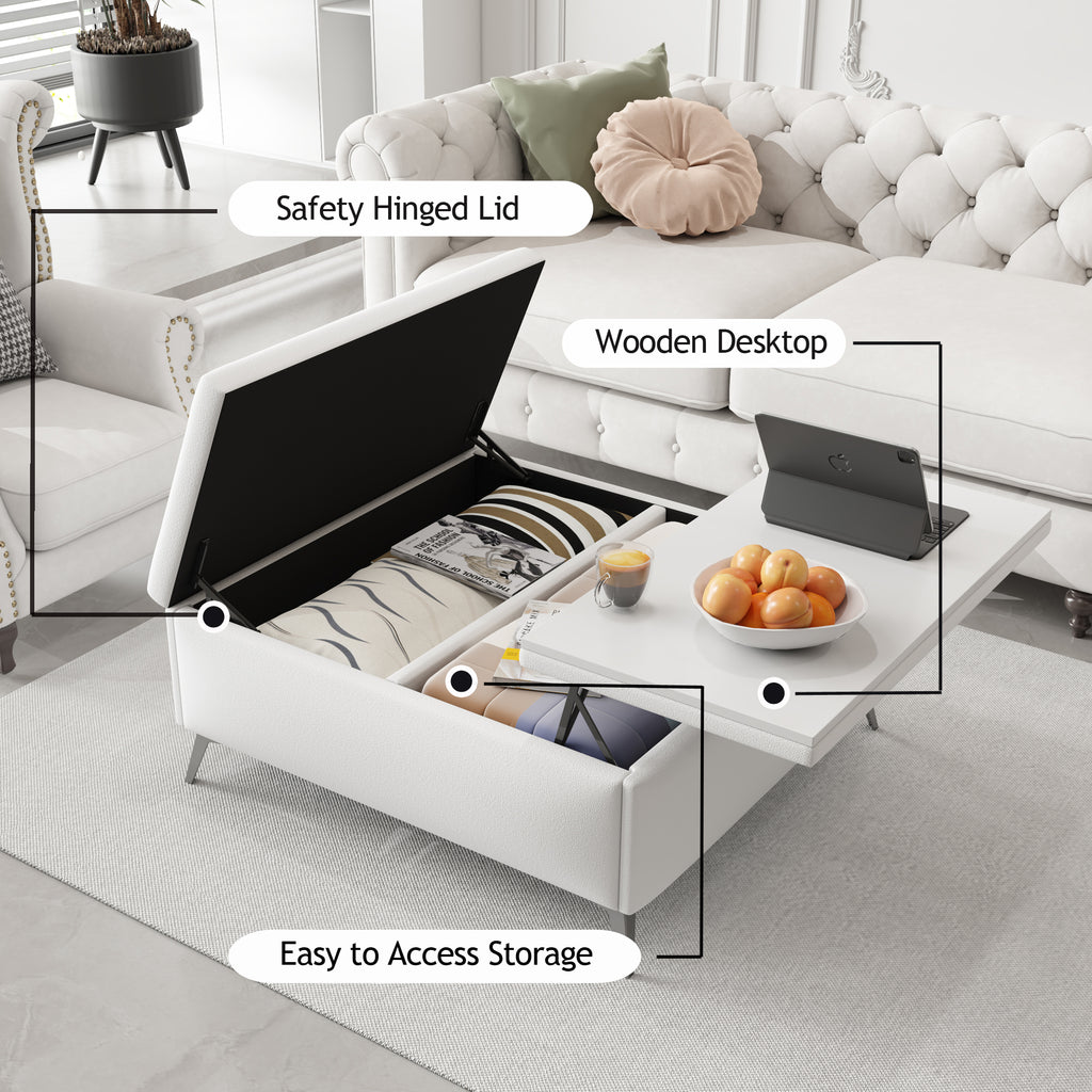35 inch Square Storage Bench/Coffee Table (White)