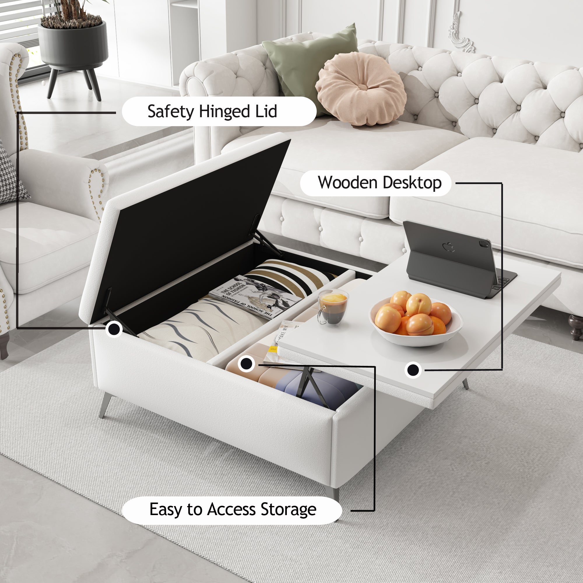 35 inch Square Storage Bench/Coffee Table (White)