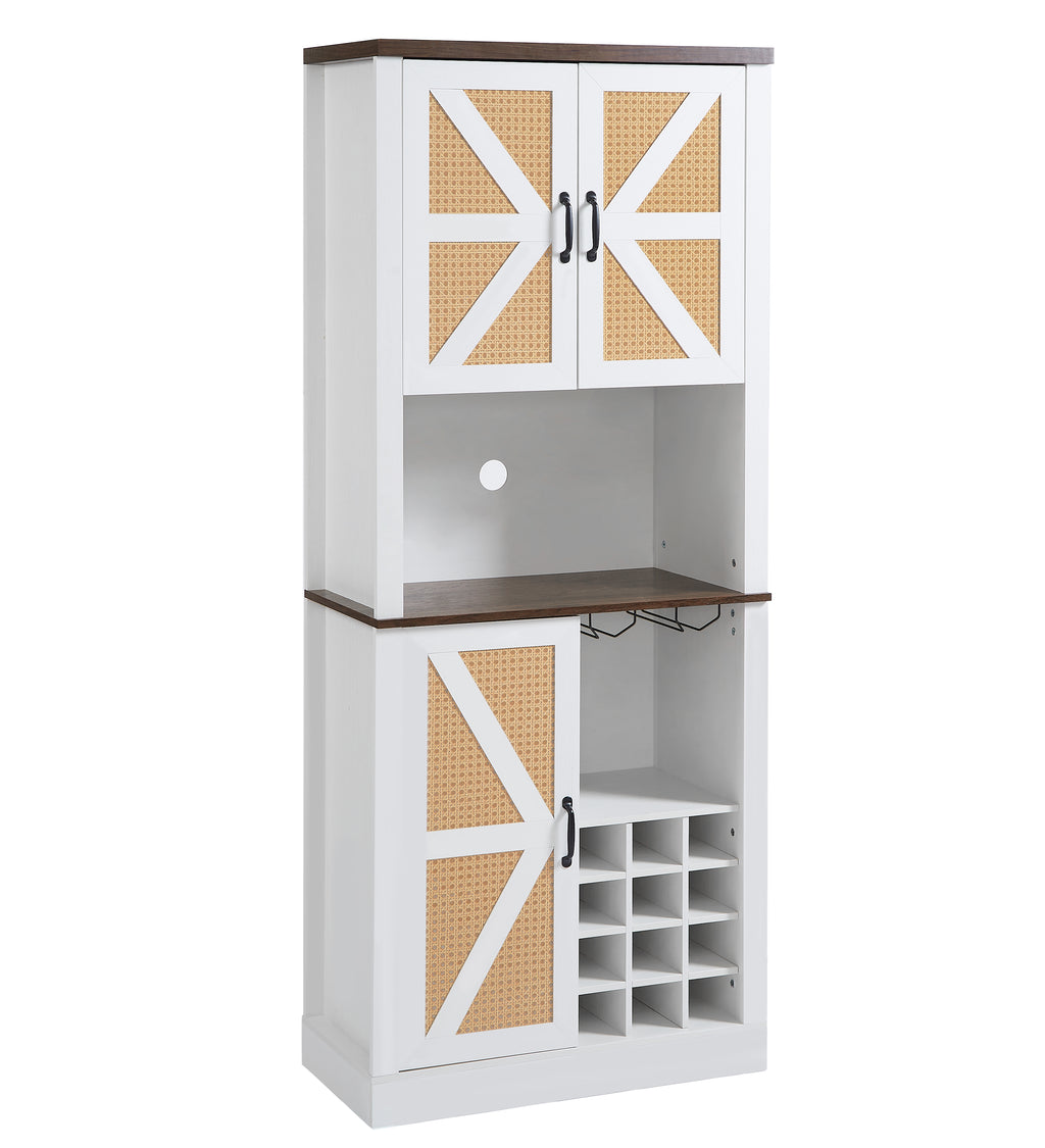 76 Inch Tall Farmhouse Kitchen Faux Rattan Wine Cabinet