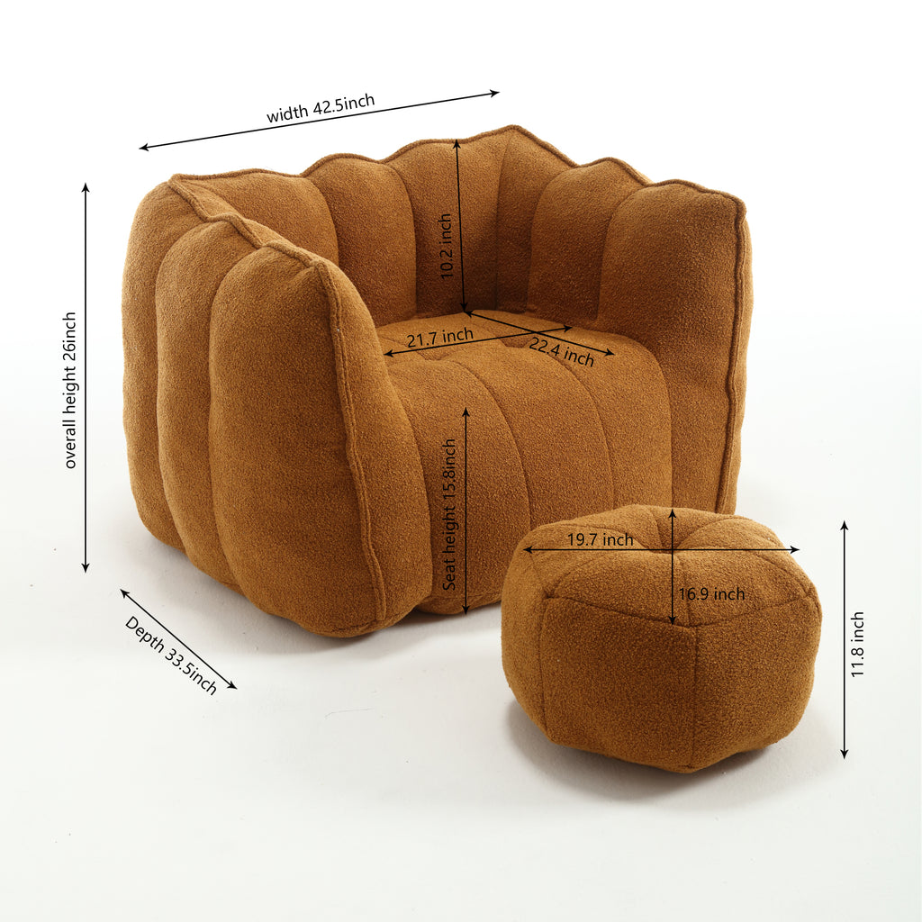 Plush Foam Lounger w/ Ottoman (Khaki)