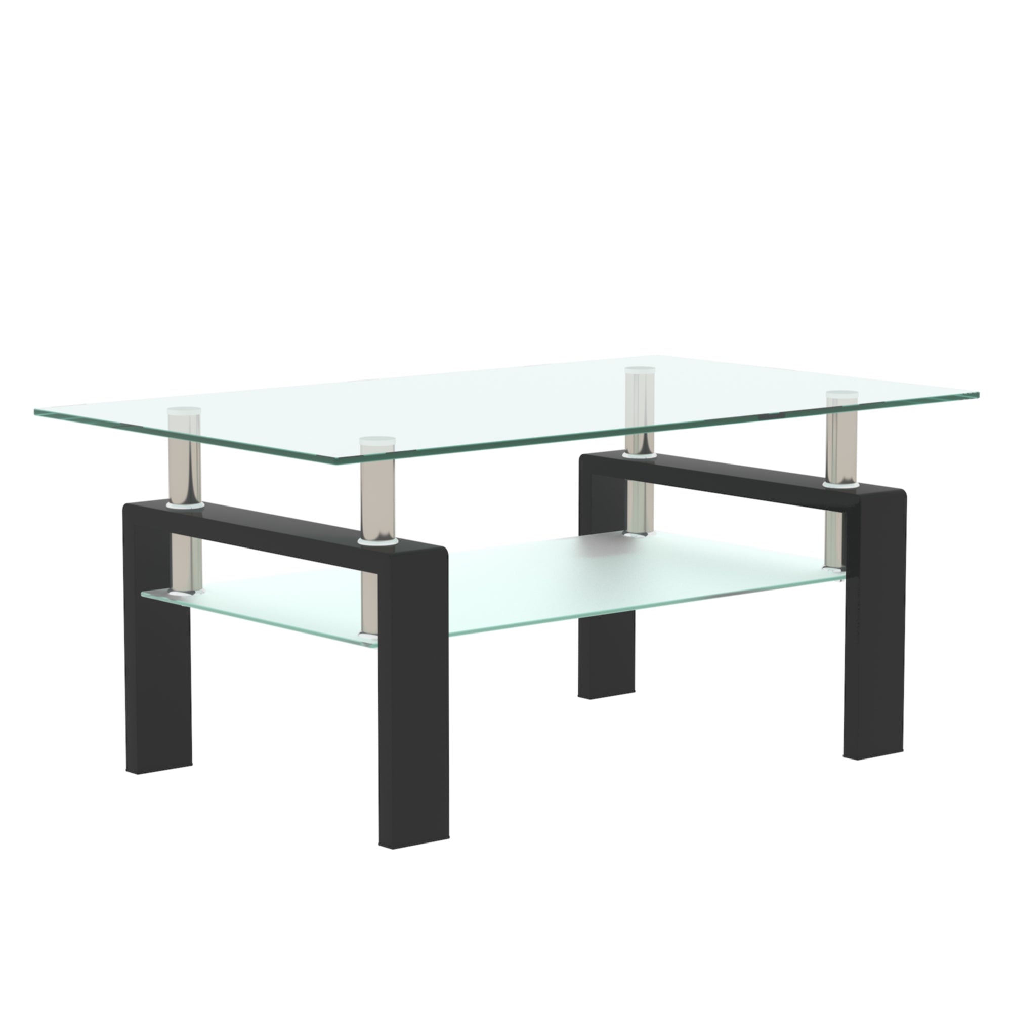 Modern 2-Layer Rectangle Black Glass Coffee Table (Black)