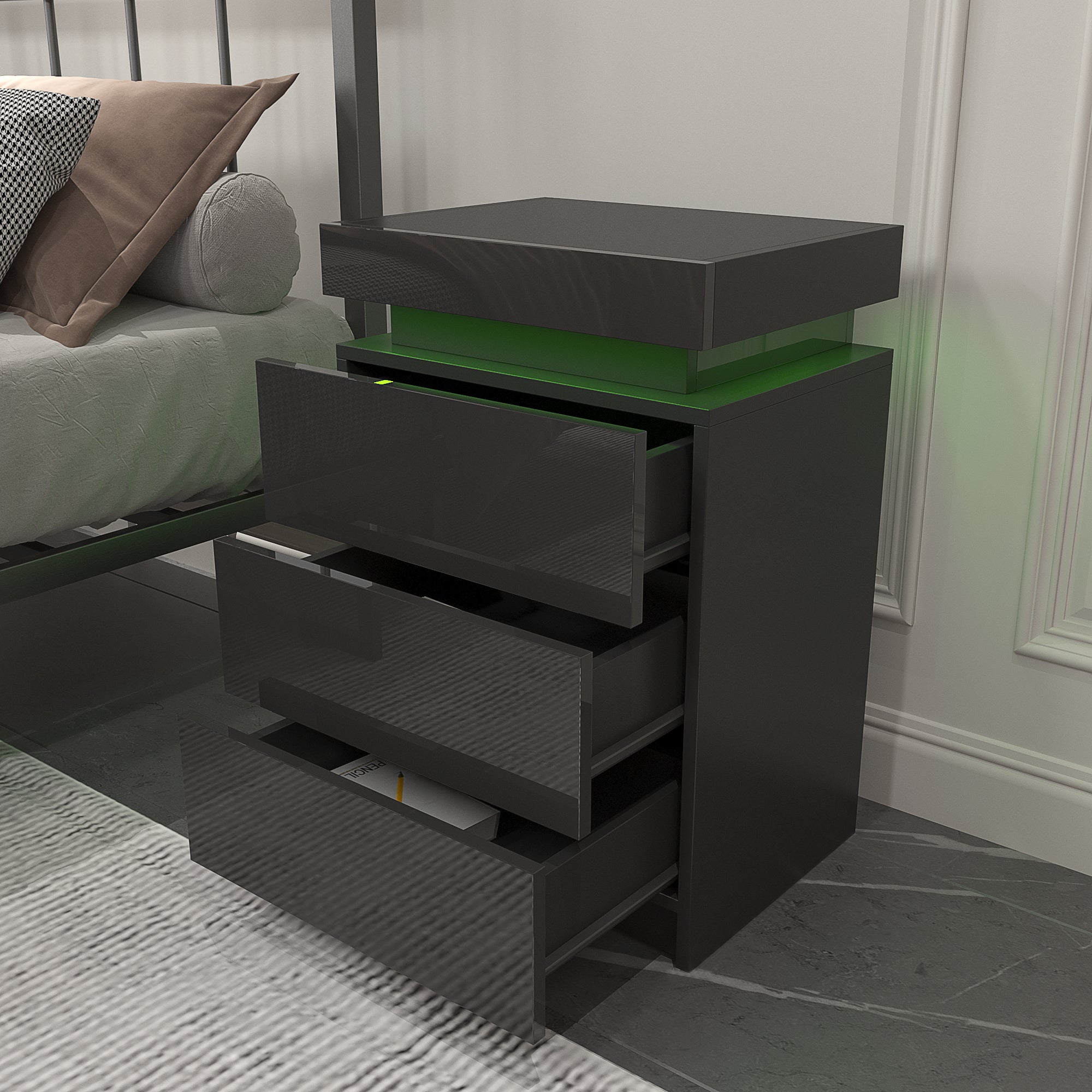 Modern Multi-Colour LED Night Table (Black)