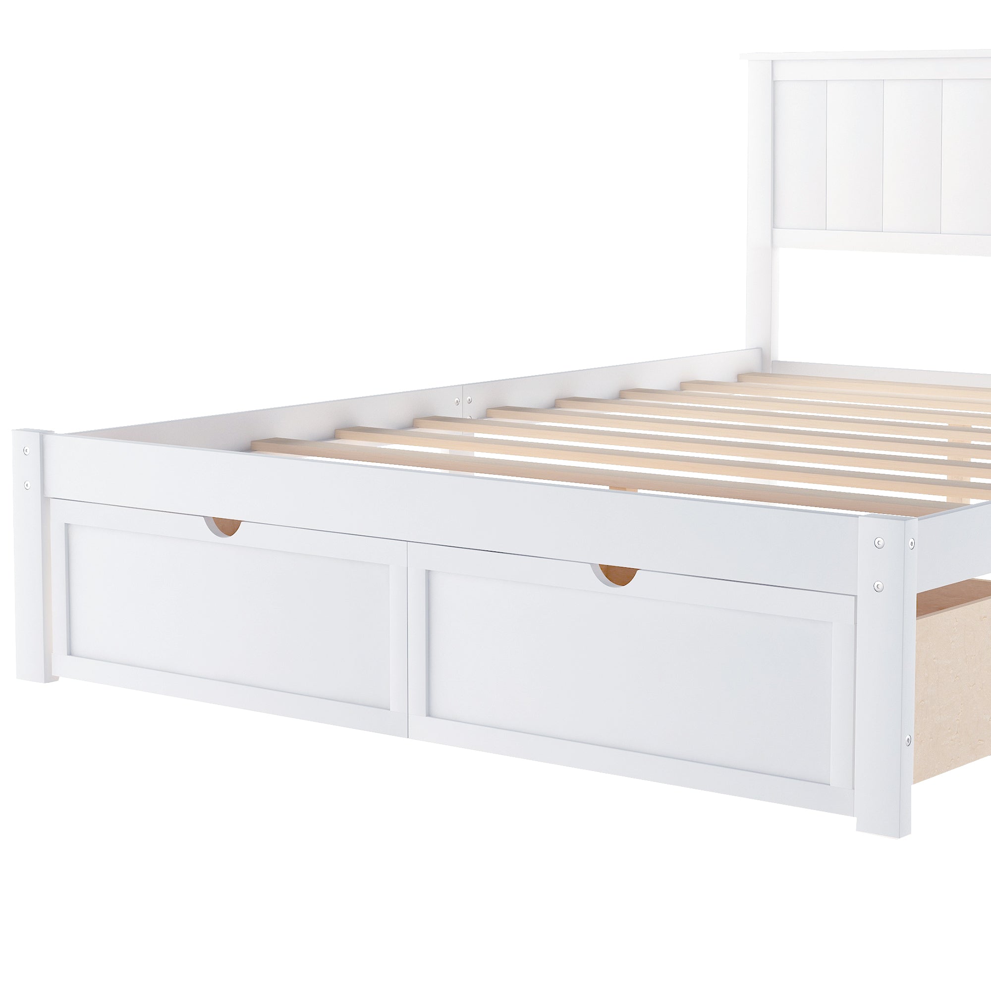 Full Size Platform Bed w/ Under-bed Drawers (White)